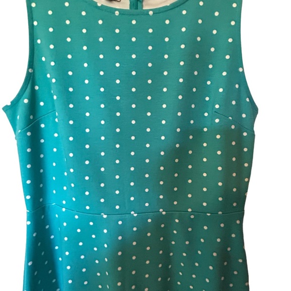 TALBOTS Women’s Edie Turquoise Blue/White Polka Dot Fit & Flare Knit Dress Sz. S - Picture 4 of 9